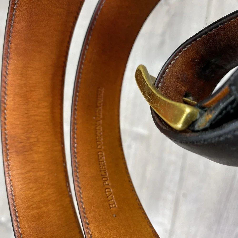 Trafalgar‎ Belt Mens 38 Black Leather Brass Buckle Hand Polished Dress Classic